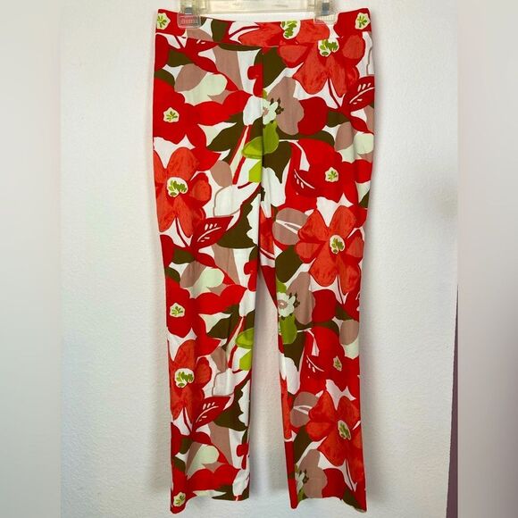 Natori Tropical Asian Floral High Rise Straight Leg Pants luxury fabric - Picture 1 of 8